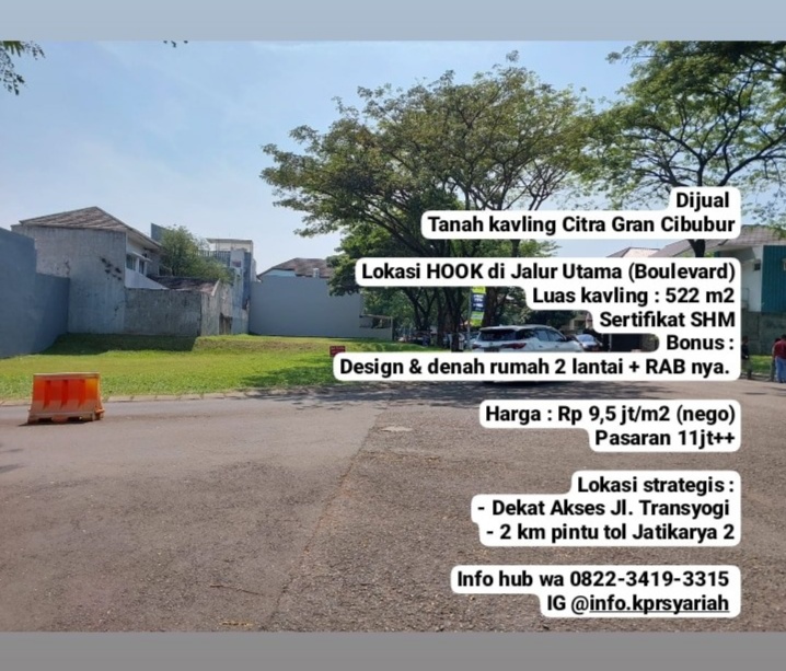 Tanah kavling shm hook Citra Gran Cibubur akses transyogi