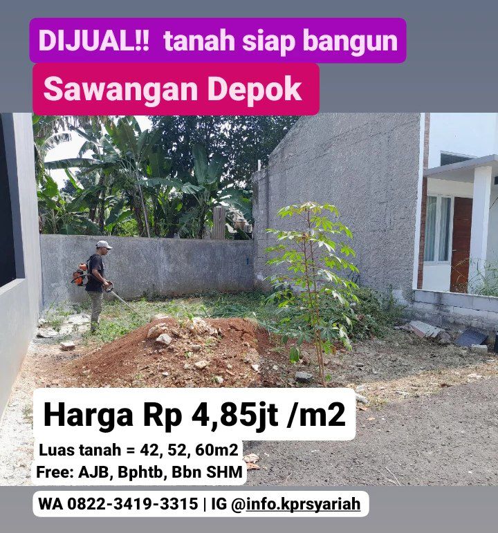 Tanah kavling siap bangun dalam perumahan Syariah Sawangan Depok