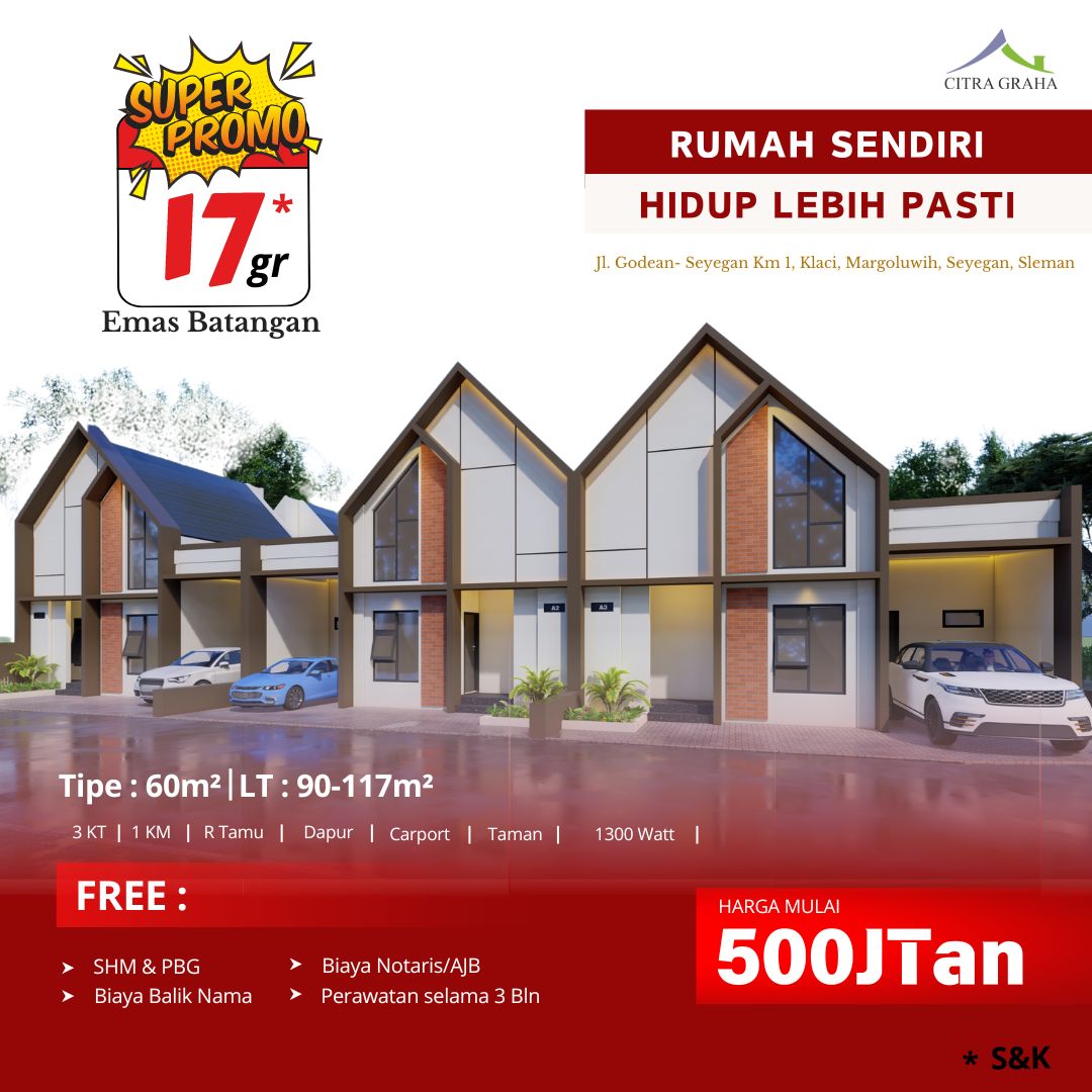 RUMAH MURAH DI SLEMAN HARGA TEMAN, PROMO MERDEKA 17 GRAM EMAS