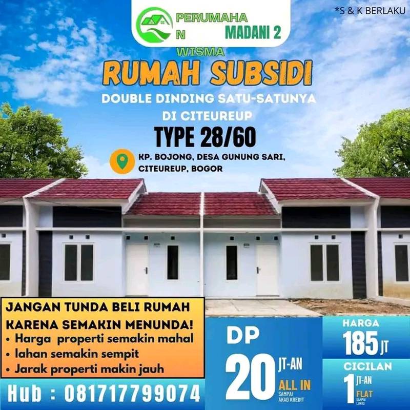 Wisma Madani 2, Rumah Subsidi Termurah di Citereup Bogor MD962