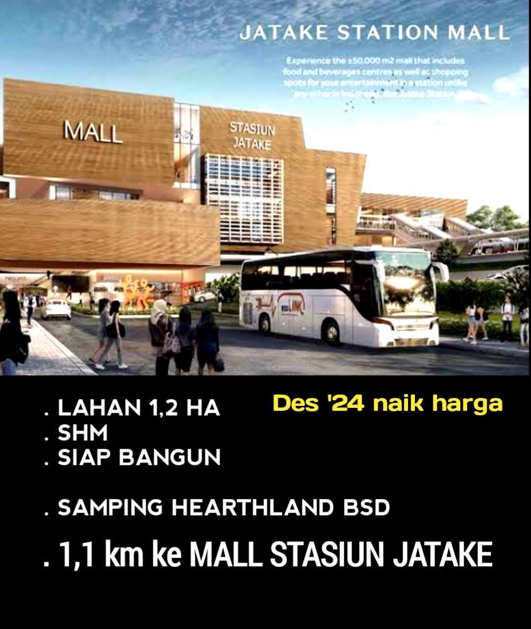 DIJUAL TANAH 1,2 HA UTK HUNIAN , JATAKE CISAUK, 1,1 KM KE STASIU