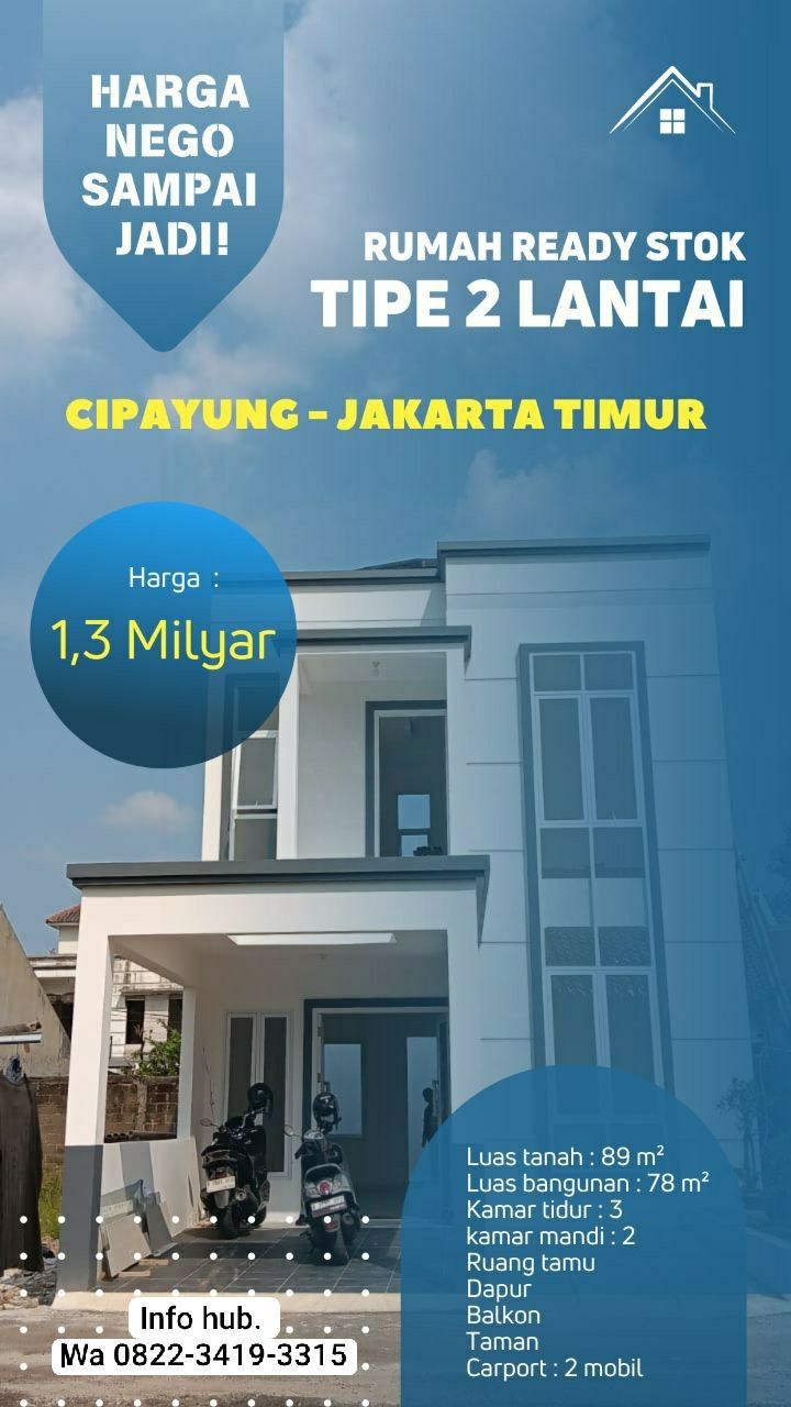 Rumah ready exclusive modern Cipayung Jakarta Timur dekat tol