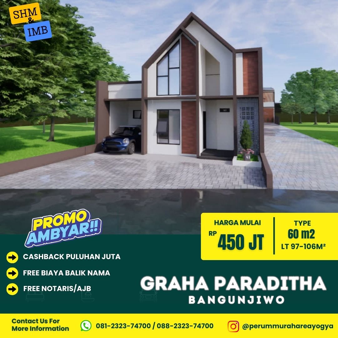 RUMAH 3 KAMAR TIDUR 1 KAMAR MANDI BARAT KELURAHAN BANGUNJIWO KAS