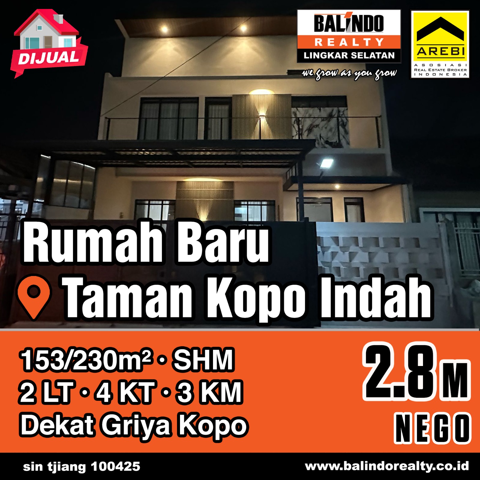 Dijual Rumah Baru Siap Huni di Taman Kopo Indah