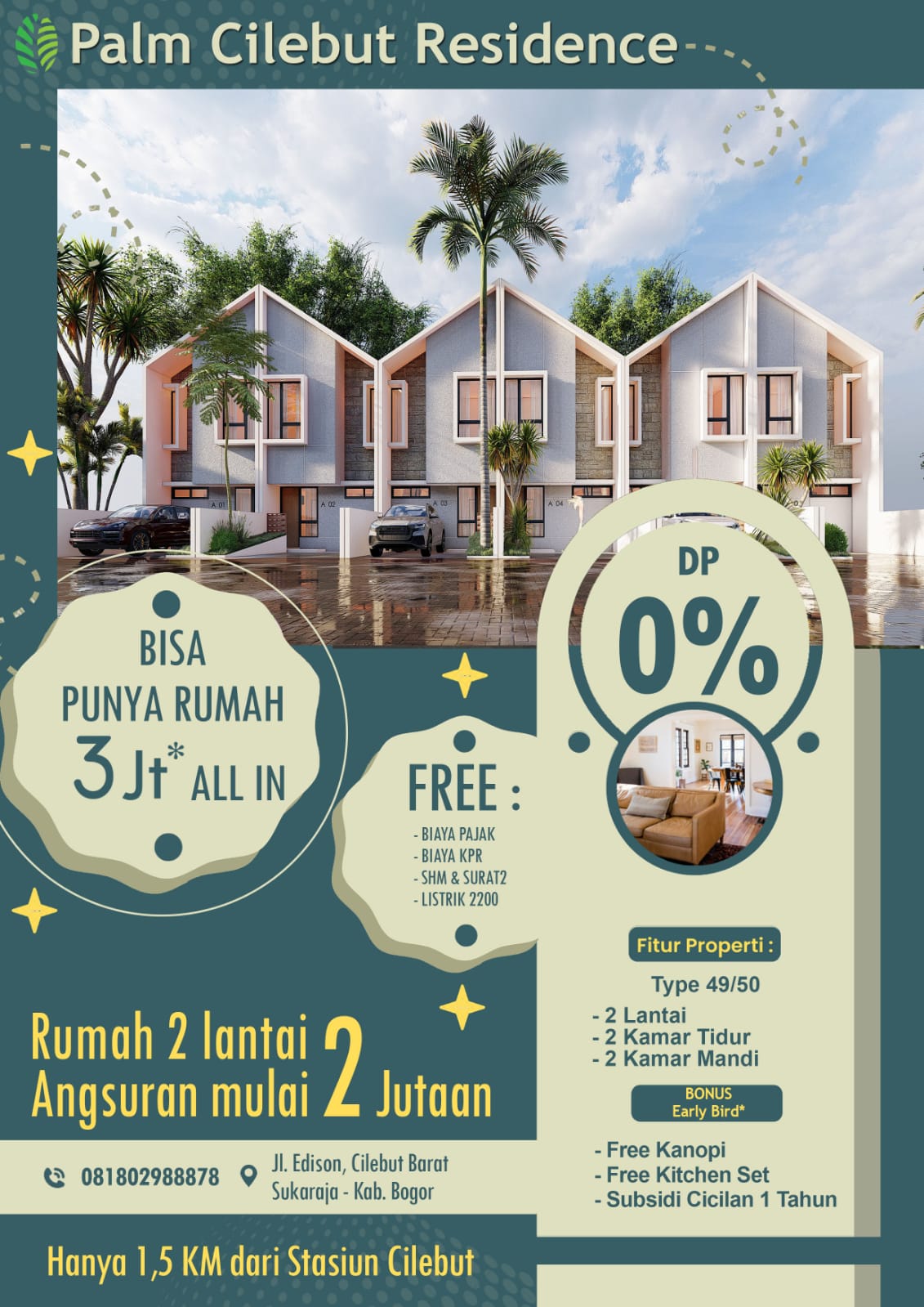 Palm Cilebut Residence Rumah 2 Lantai Murah Tanpa Dp Cukup 3Jt A
