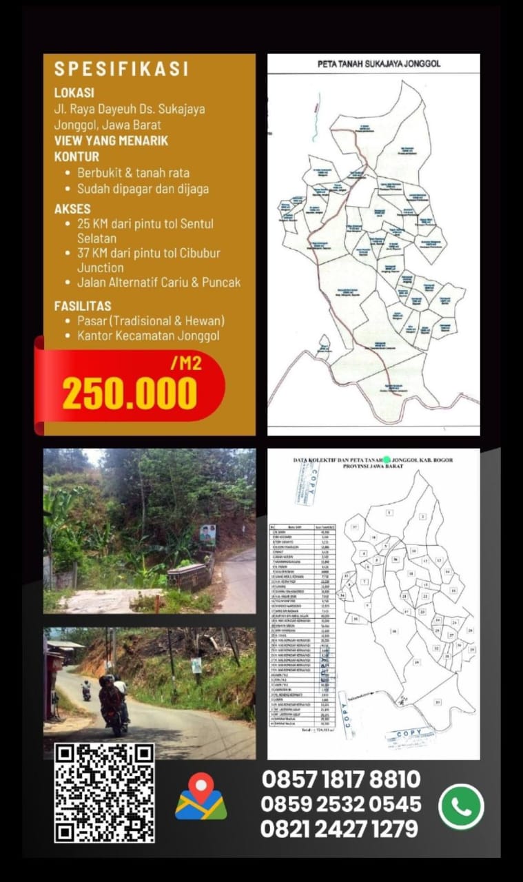 DIJUAL CEPAT TANAH SELUAS 80 HEKTAR SHM SANGAT STRATEGIS JONGGOL