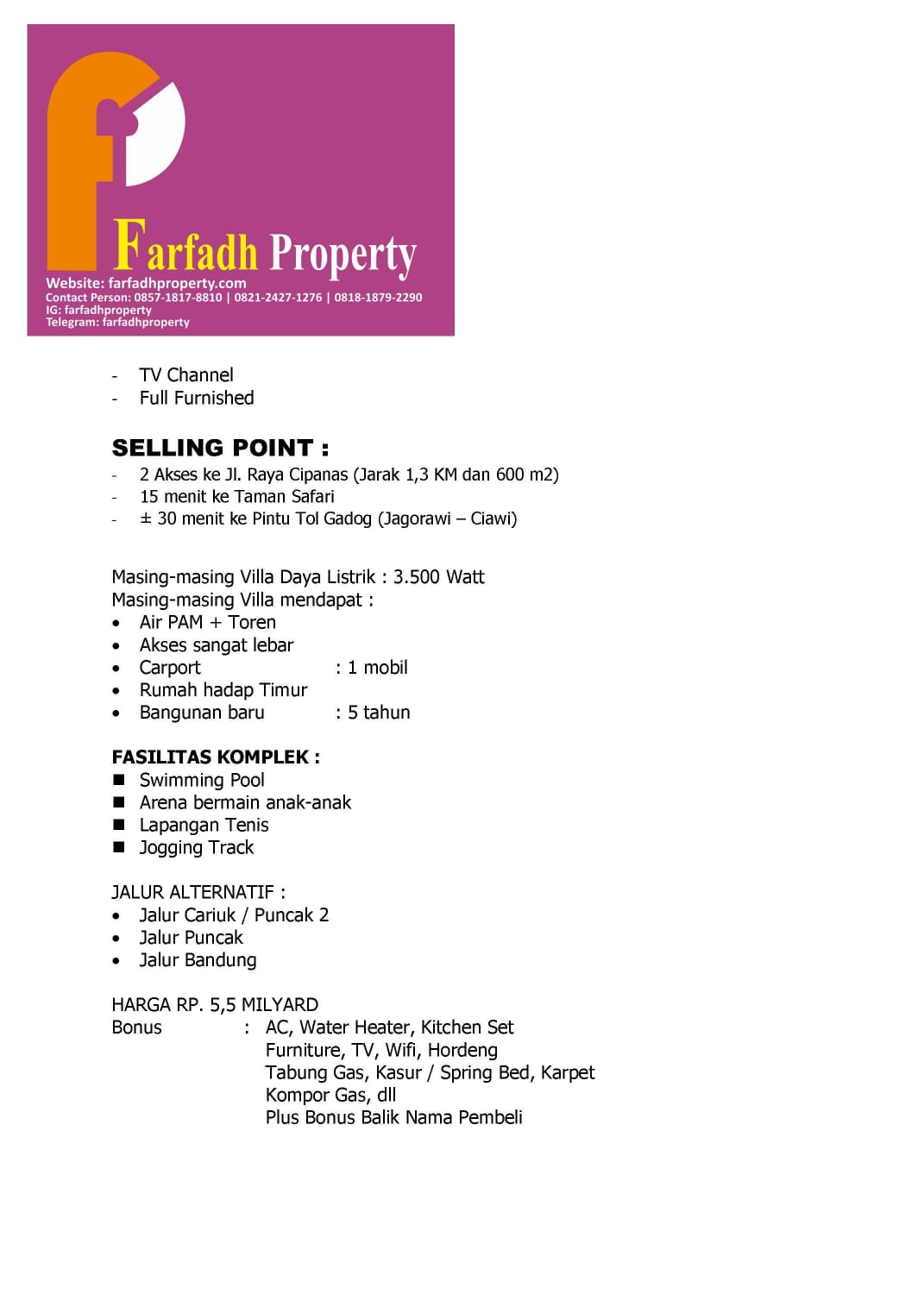 DIJUAL CEPAT 3 VILLA (Rumah Dalam Komplek Villa Kota Bunga CIANJ