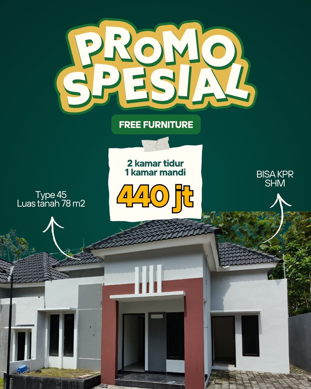 RUMAH MINIMALIS TYPE 45 DI BARAT KELURAHAN BANGUNJIWO