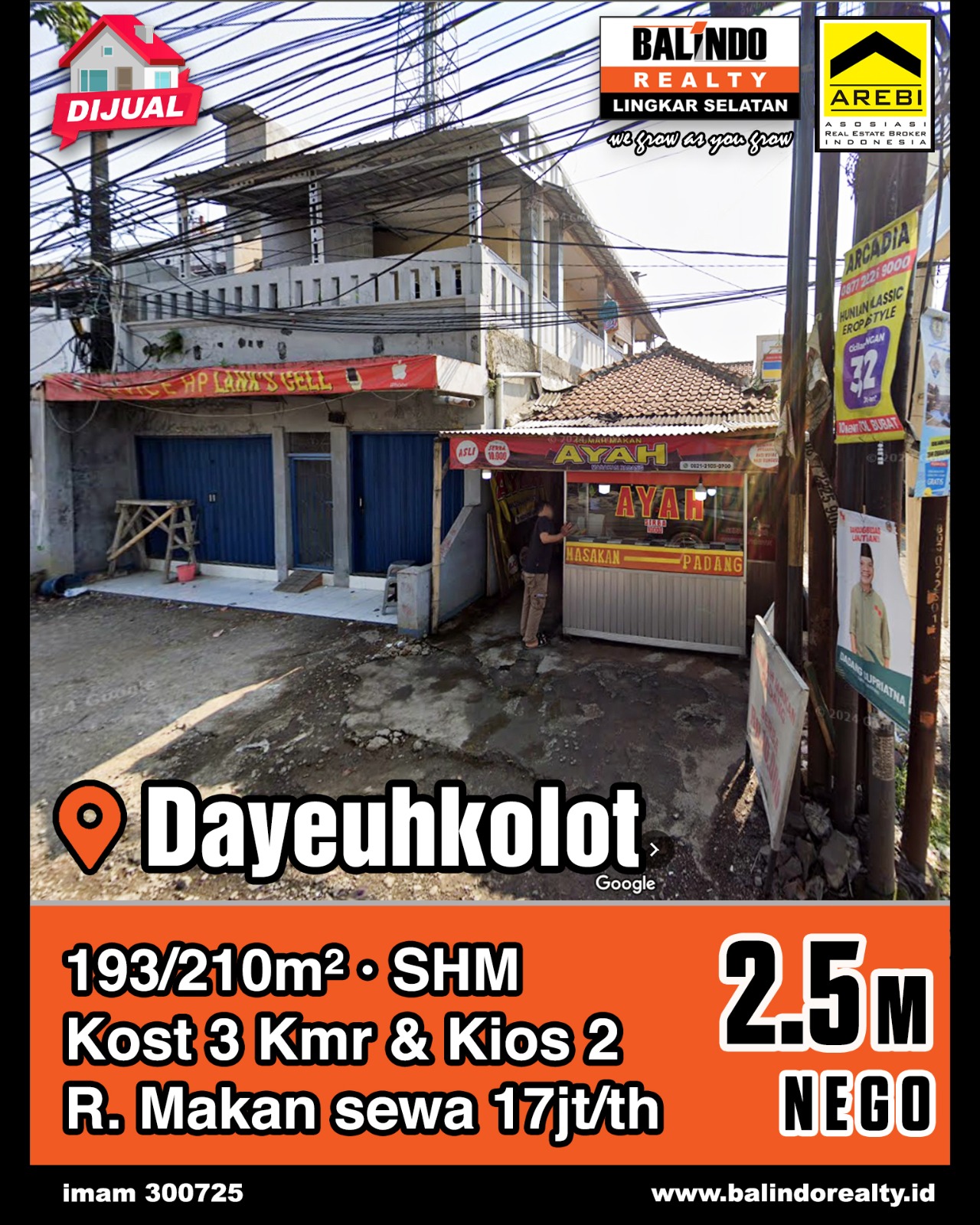 Dijual Rumah Kost 3 Kamar & Kios 2 Rumah Makan di Dayeuhkolot