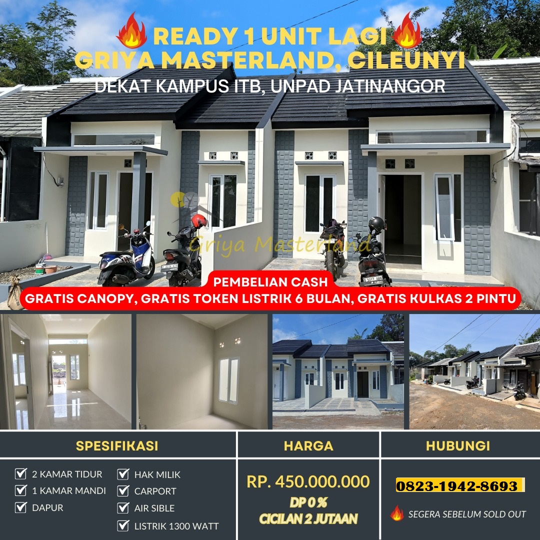400 Jutaan rumah di Cluster Cileunyi - bisa KPR DP 0 % - 1 UNIT