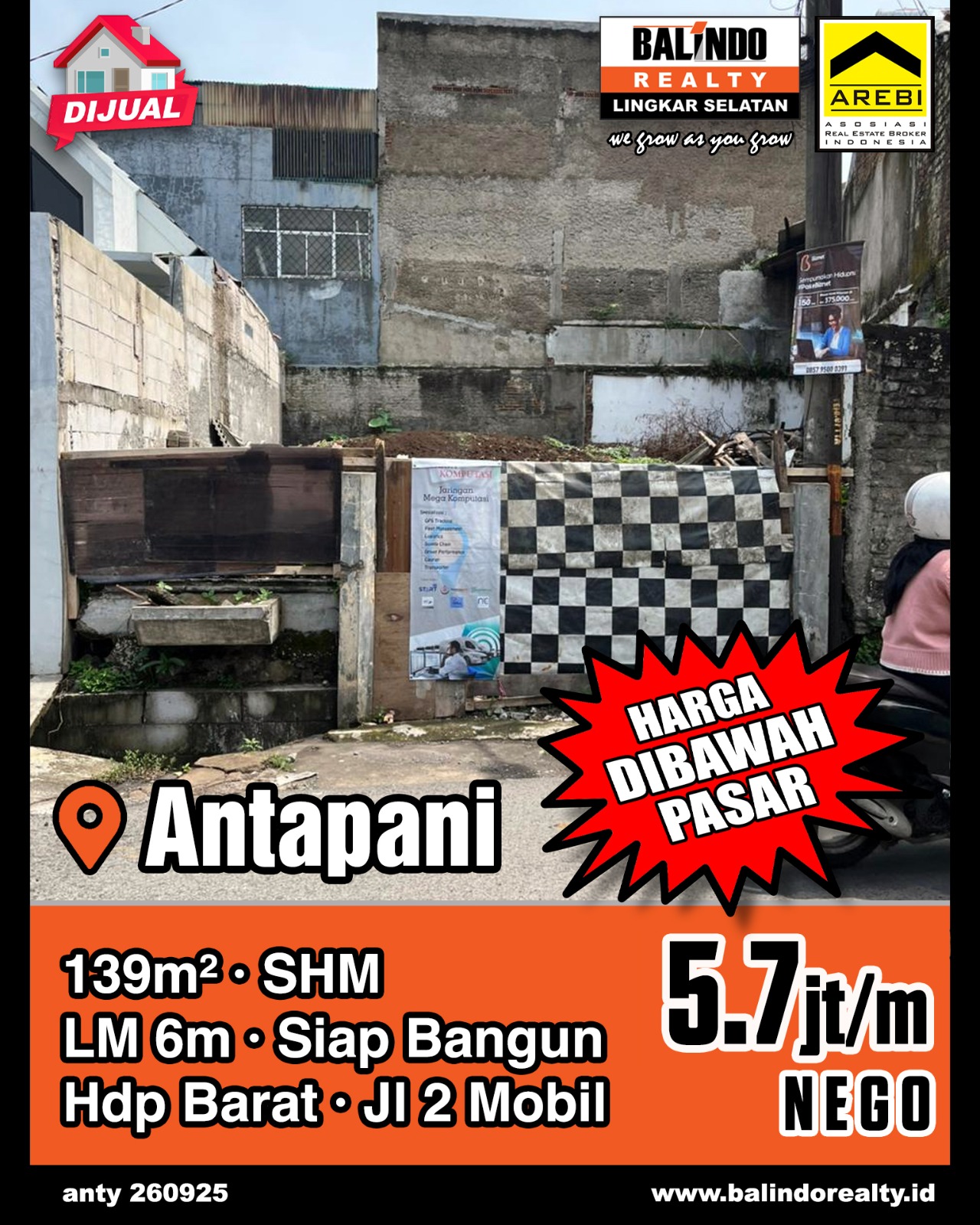 Dijual Tanah Siap Bangun Harga Dibawah Pasar di Antapani