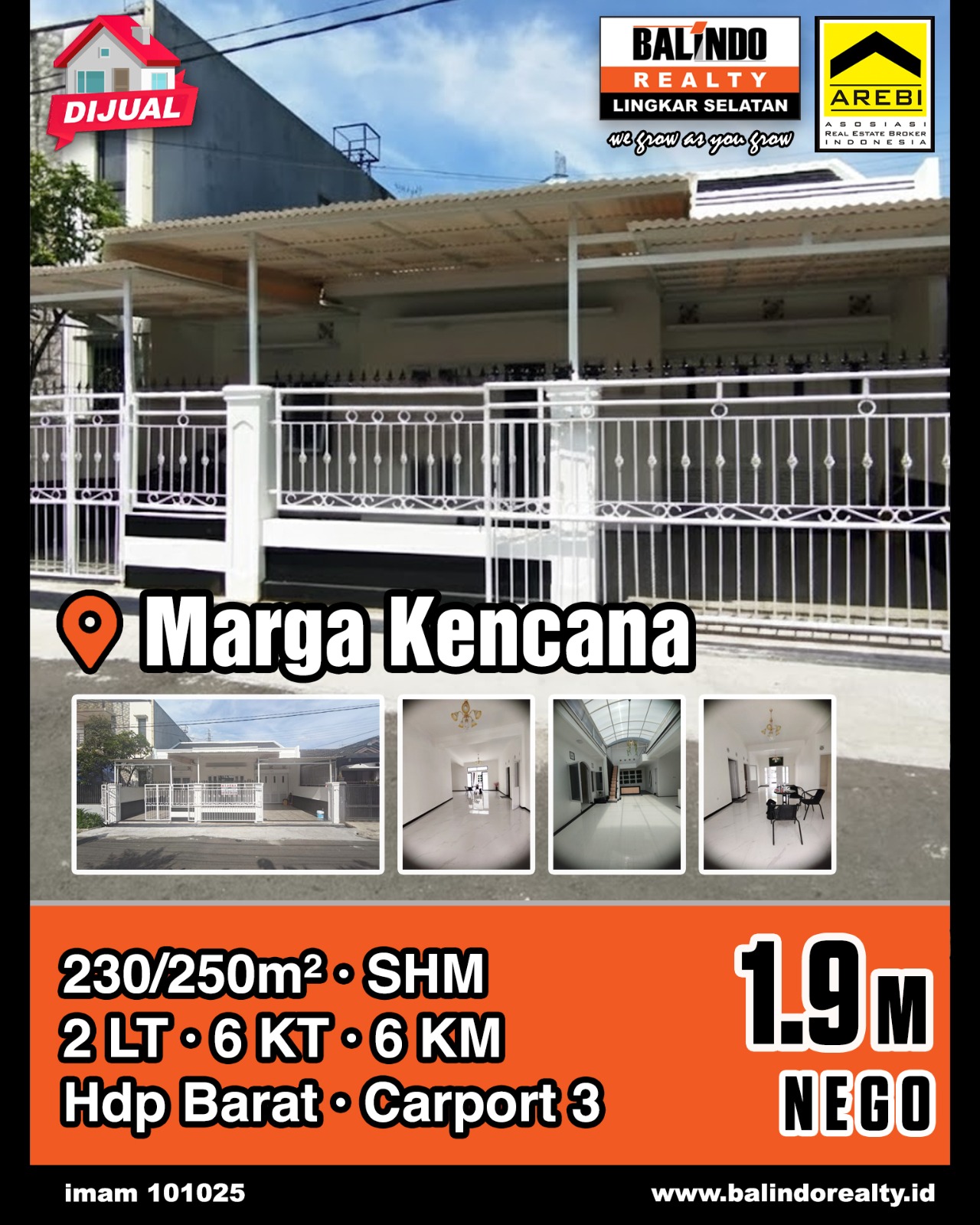 Dijual Rumah Nyaman 2 Lantai di Marga Kencana