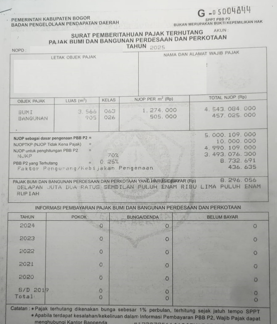 Jual tanah sesuai NJOP di Pamegarsari, Parung, Kabupaten Bogor