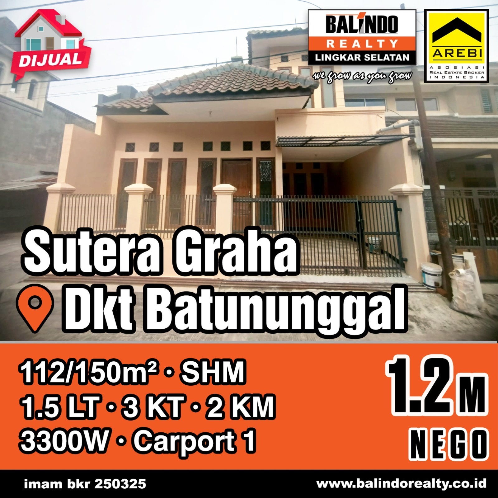 Dijual Rumah Bagus dan Nyaman di Sutera Graha Dekat Batununggal