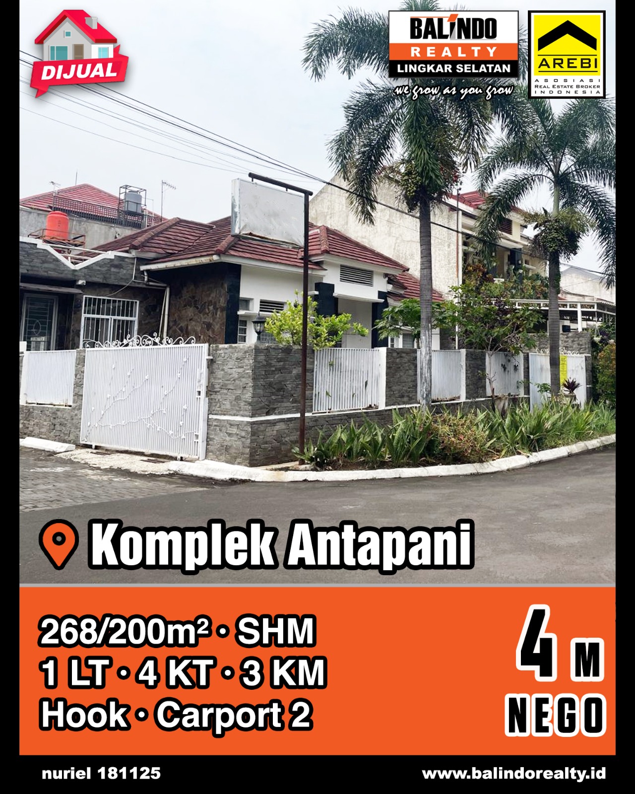 Dijual Rumah Posisi Hook Nyaman 1 Lantai di Komplek Antapani