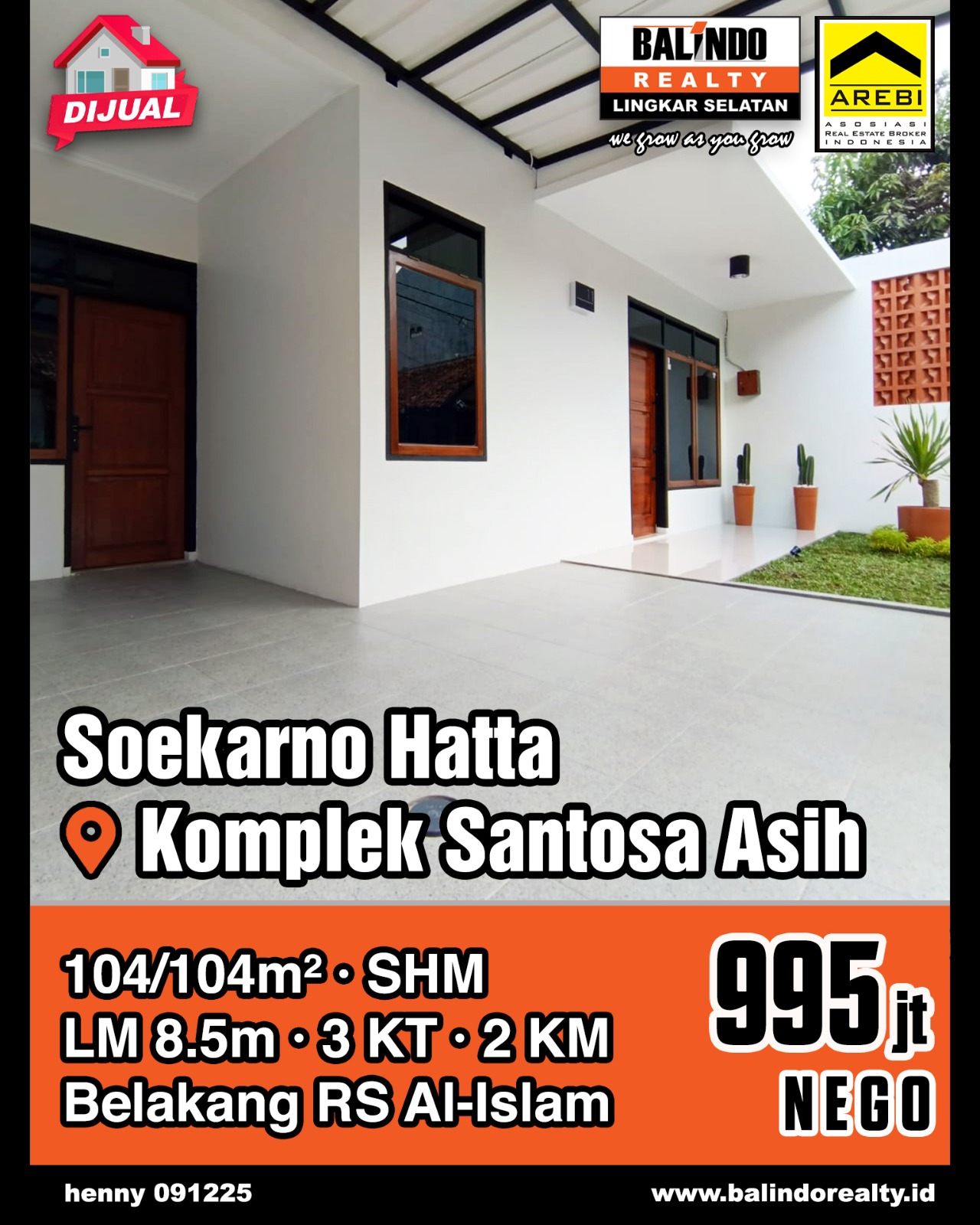 Dijual Rumah Minimalis dan Nyaman di Komplek Santosa Asih