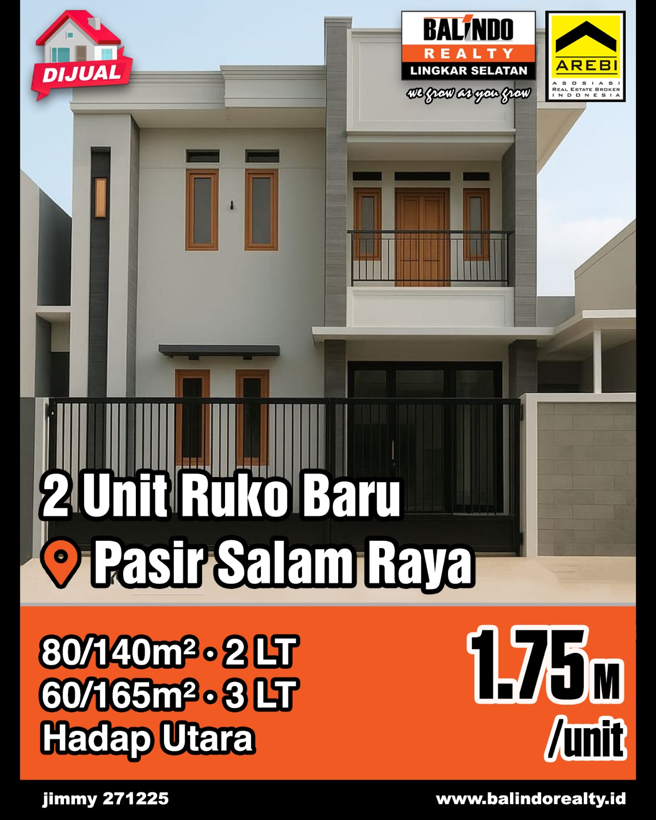 Dijual 2 Unit Ruko Baru Hadap Utara di Pasir Salam Raya