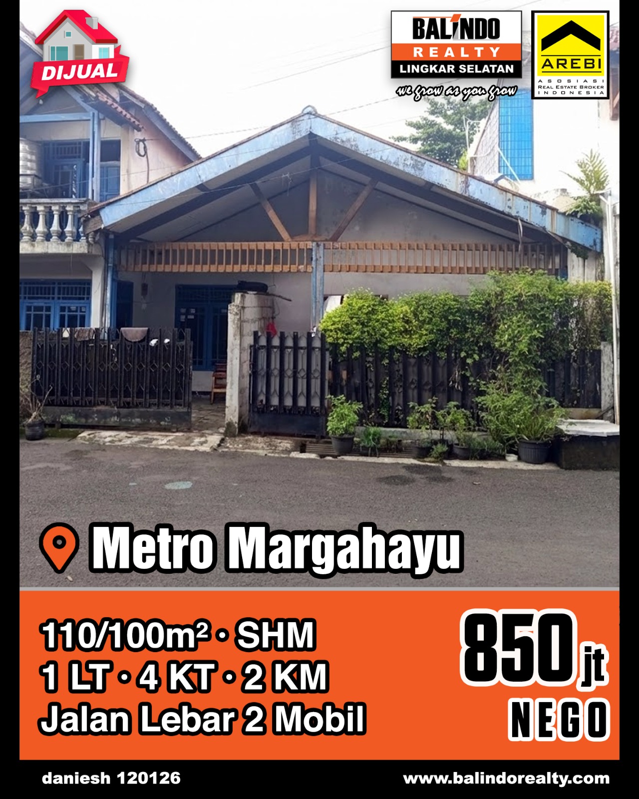 Dijual Rumah Jalan Lebar 2 Mobil di Metro Margahayu