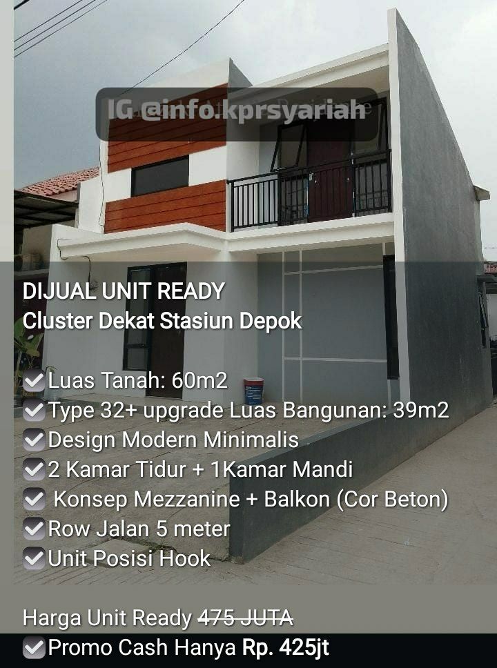 Rumah ready posisi hook tipe mezzanin dekat Stasiun Depok