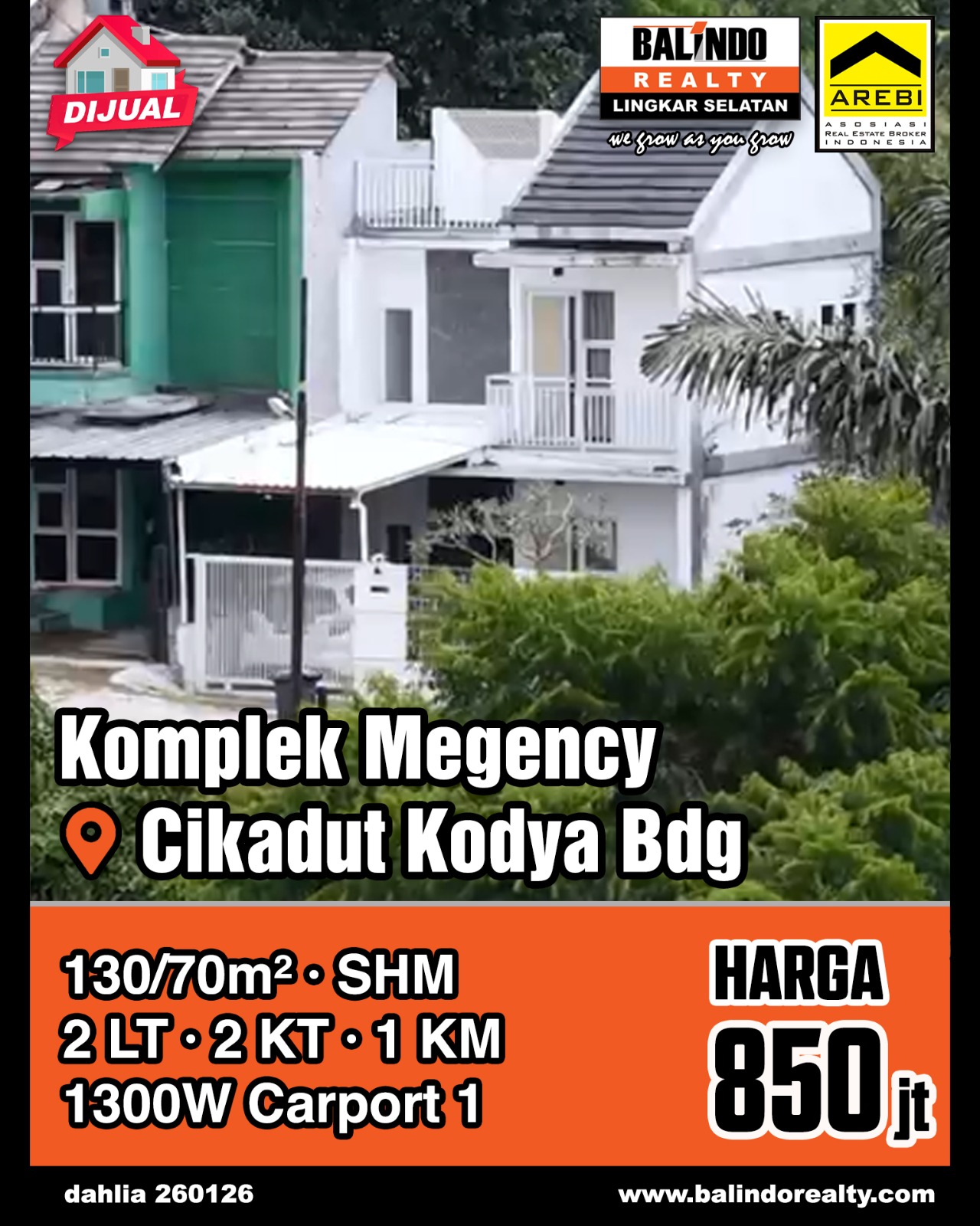Dijual Rumah Nyaman di Komplek Megency Cikadut Kodya Bandung