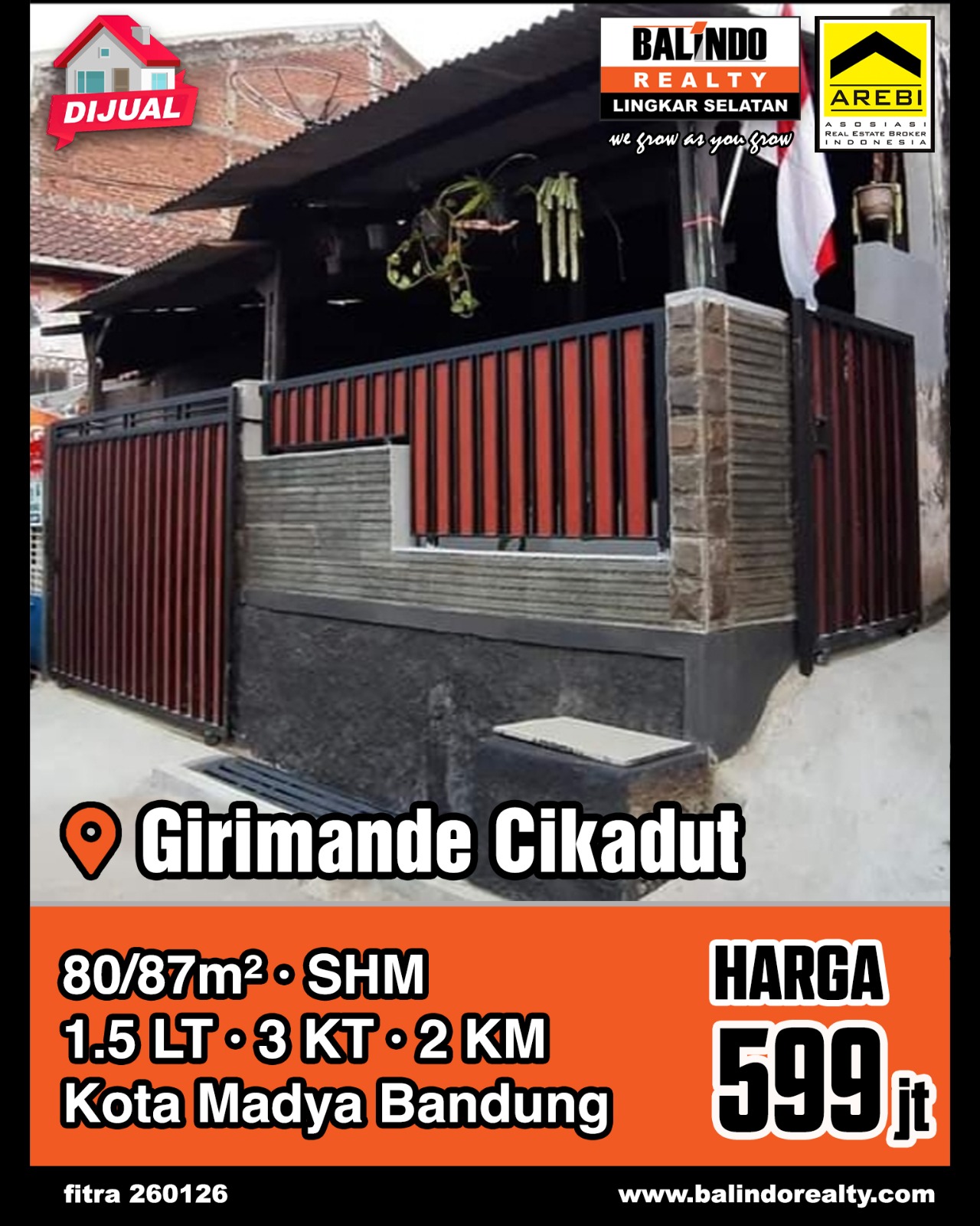 Dijual Rumah 1,5 Lantai di Girimande Cikadut