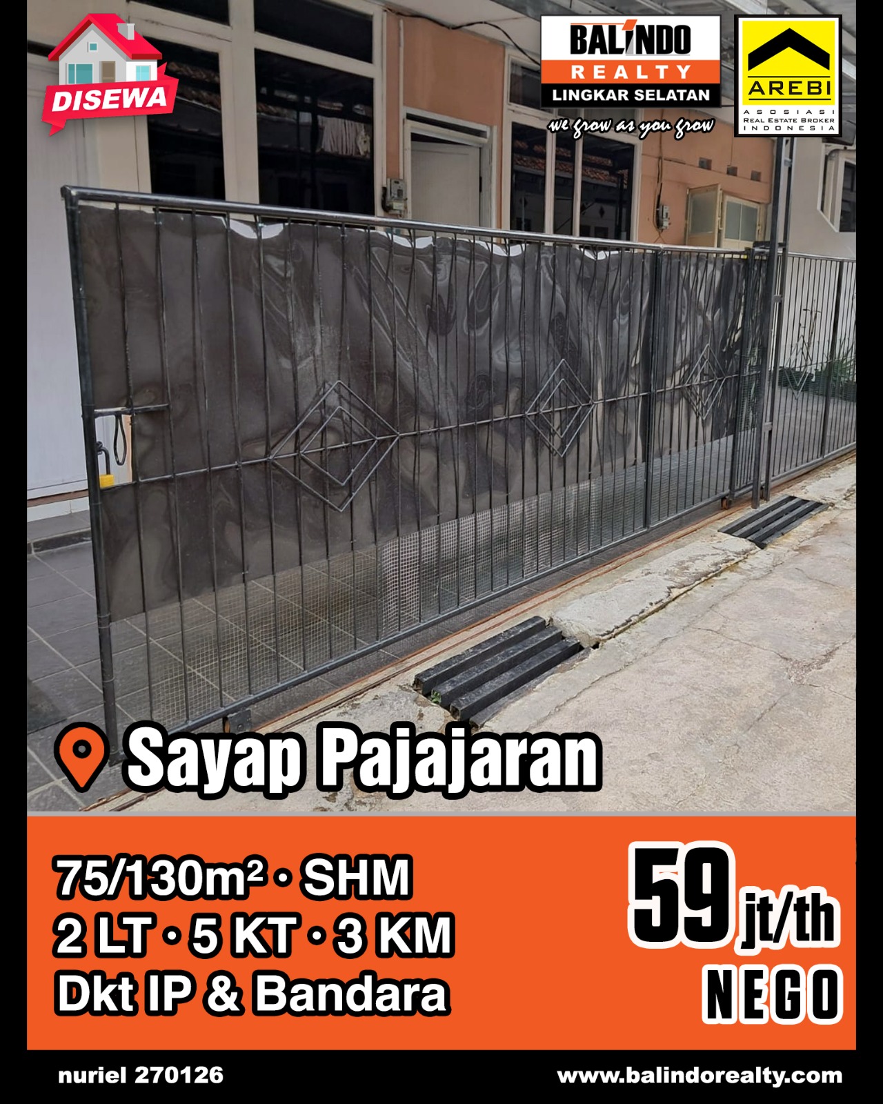 Disewakan Rumah 2 Lantai Dekat IP & Bandara di Sayap Pajajaran