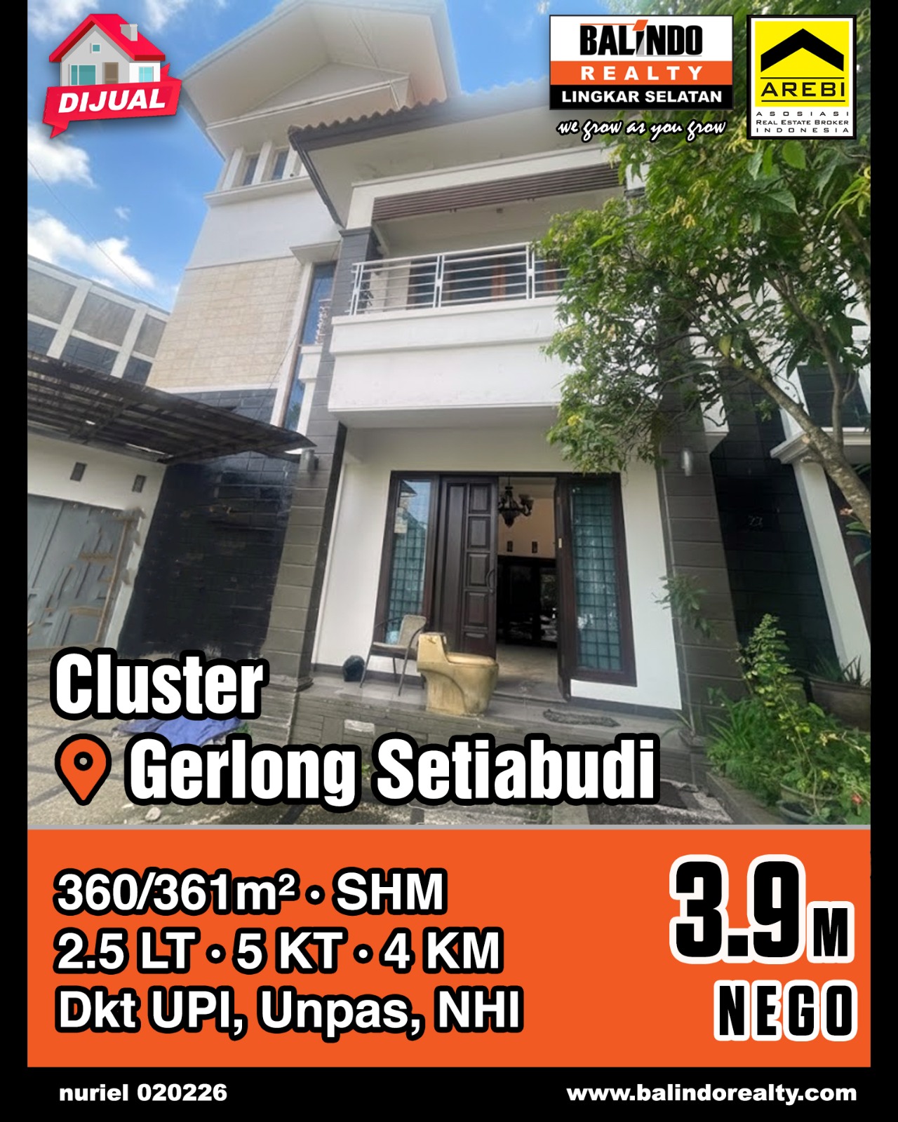 Dijual Rumah Dekat UPI, Unpas, NHI di Cluster Gerlong Setiabudi