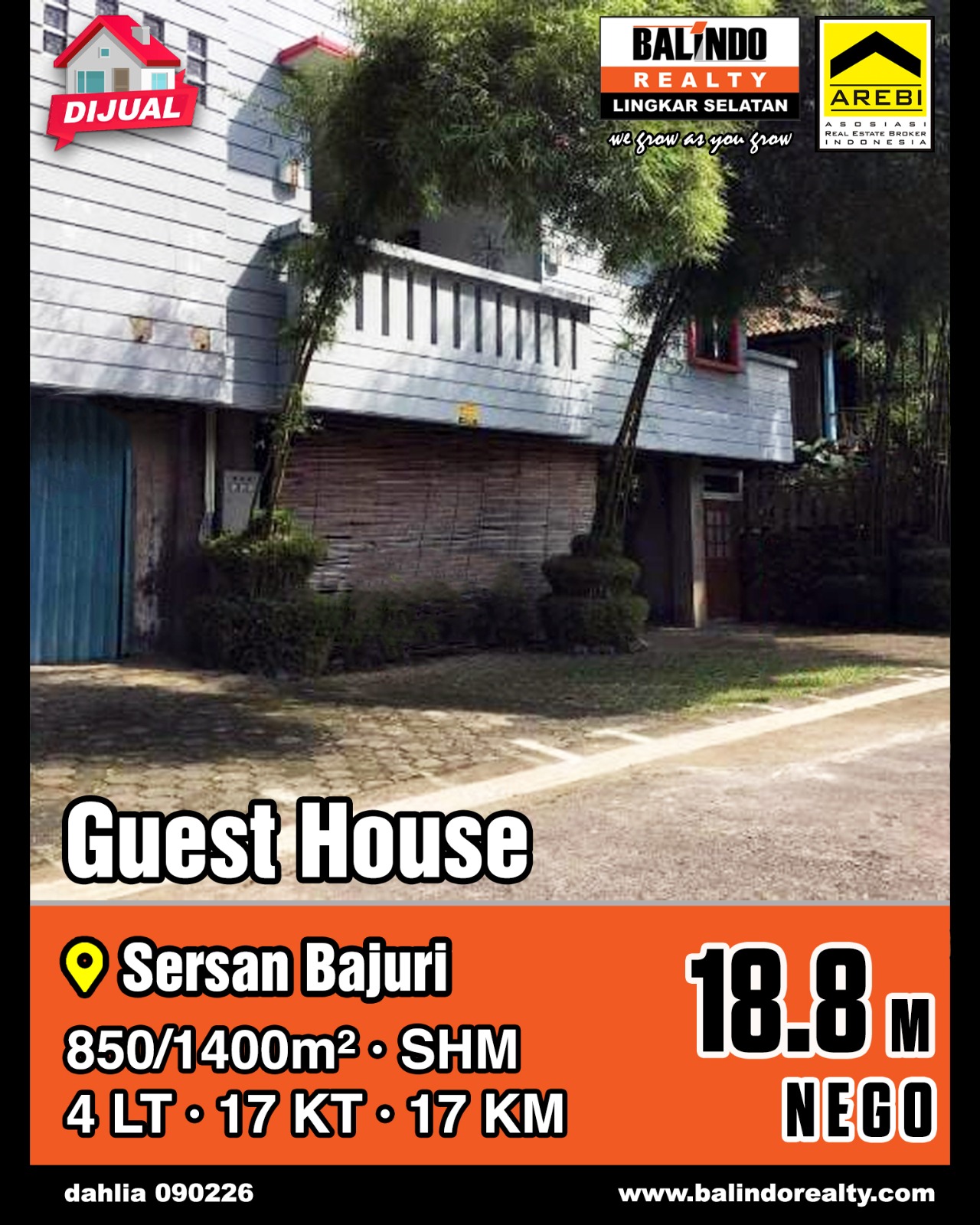 Dijual Guest House Nyaman dan Asri di Sersan Bajuri