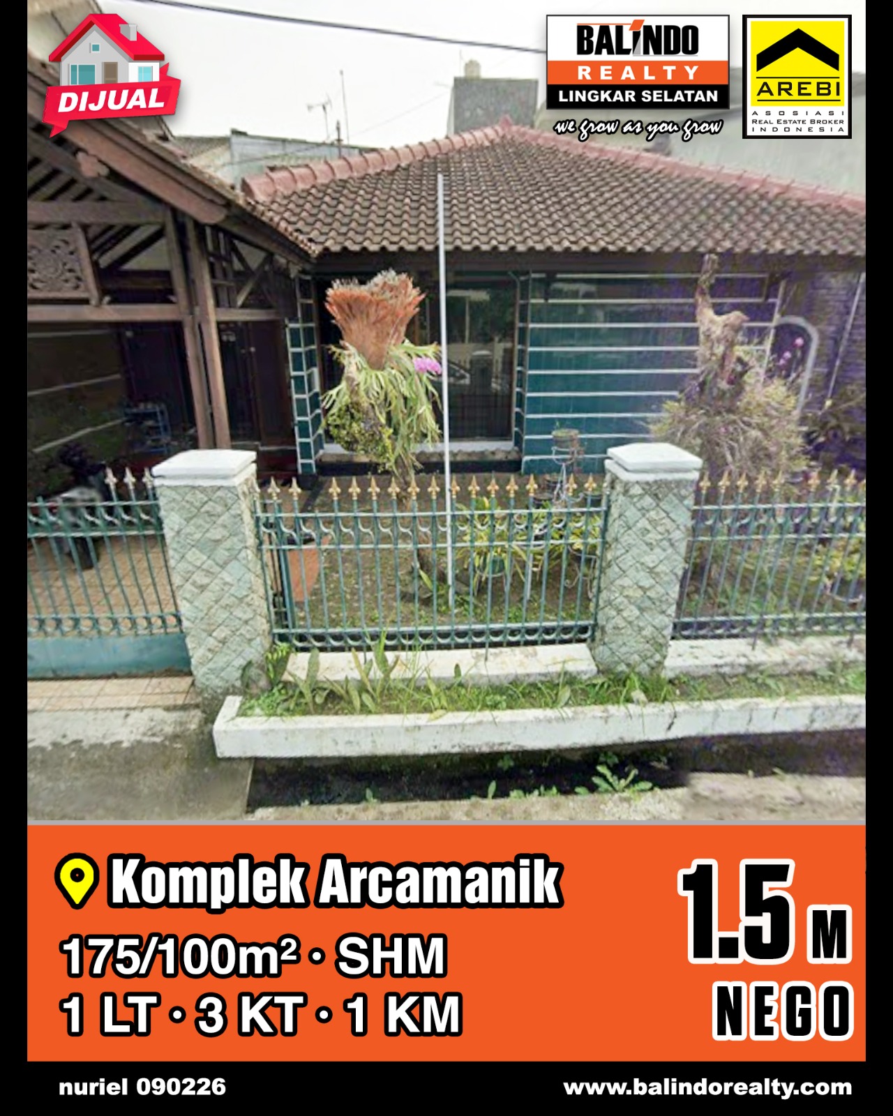 Dijual Rumah 1 Lantai Strategis Tengah Kota di Komplek Arcamanik