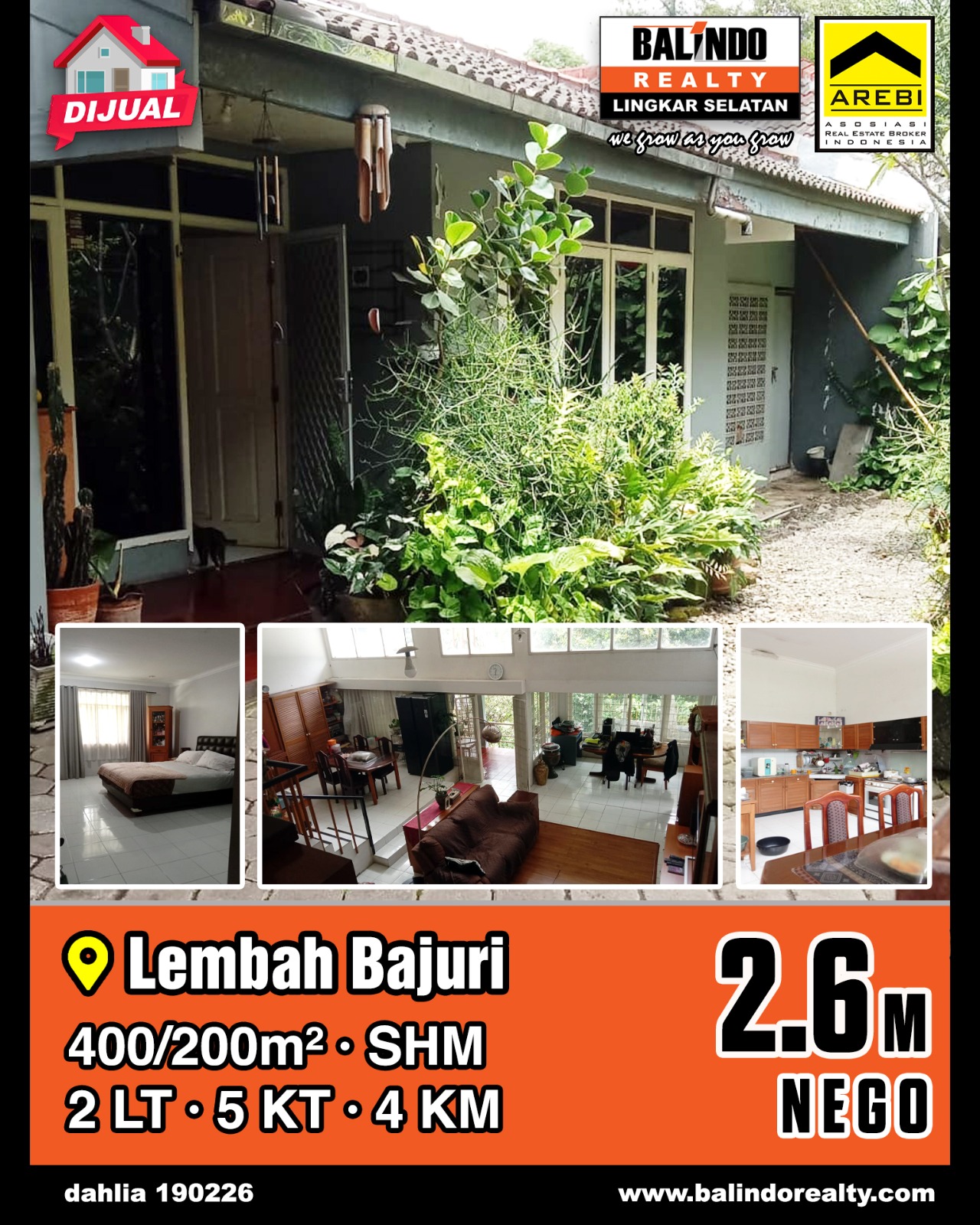Dijual Rumah Nyaman Lingkungan Hijau di Lembah Bajuri