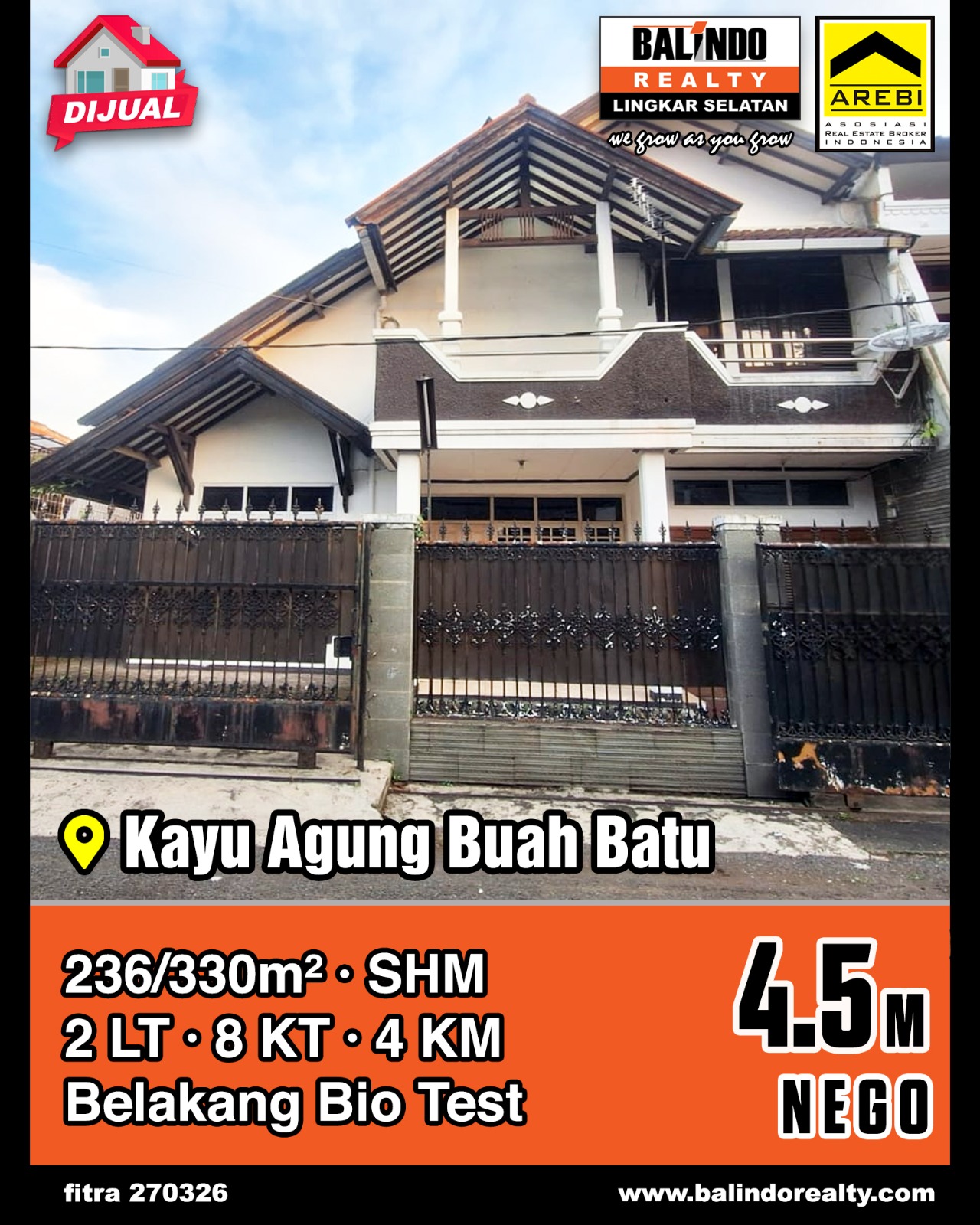 Dijual Rumah 2 Lantai Belakang Bio Test di Kayu Agung Buahbatu