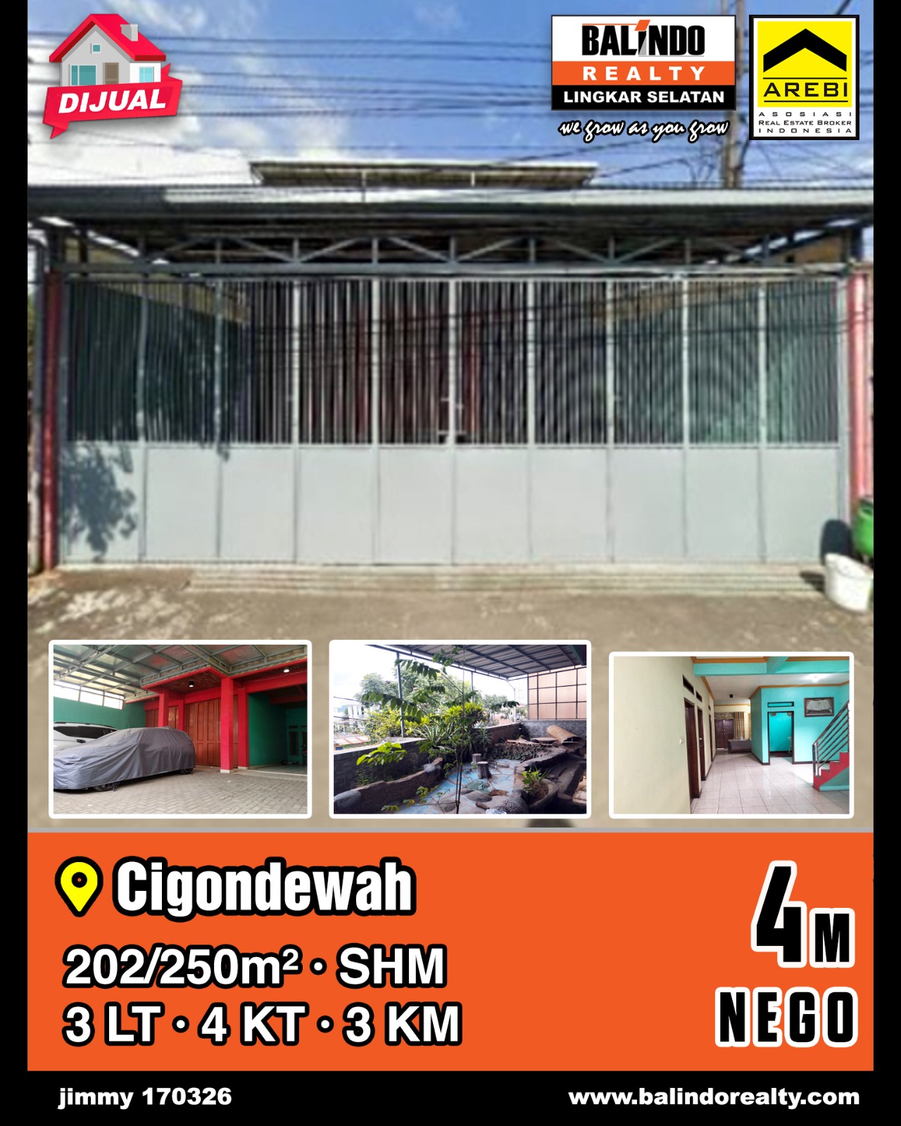 Dijual Rumah Nyaman 3 Lantai di Cigondewah