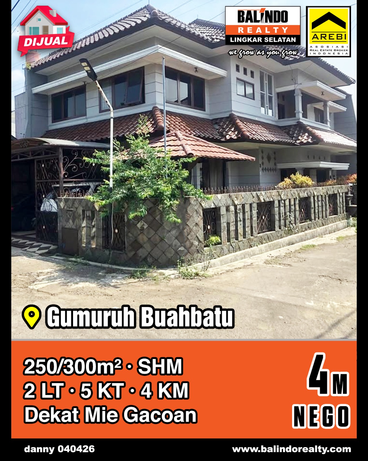 Dijual Rumah Nyaman 2Lantai Dekat Mie Gacoan di Gumuruh Buahbatu