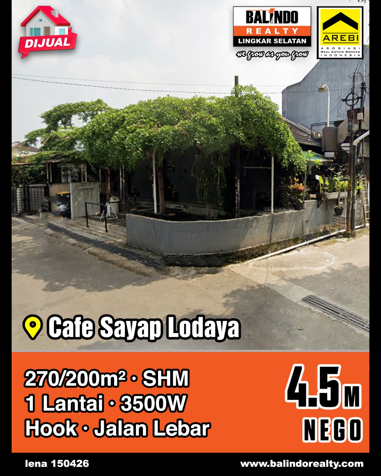 Dijual Cafe Posisi Hook Strategis Tengah Kota di Sayap Lodaya