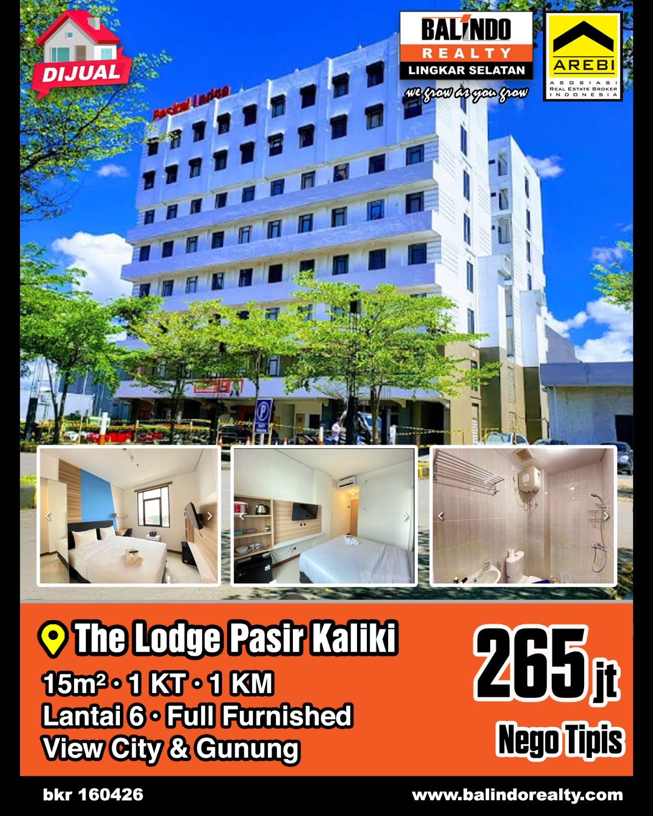 Dijual Apart Full Furnished View City&Gunung di The Lodge Paskal